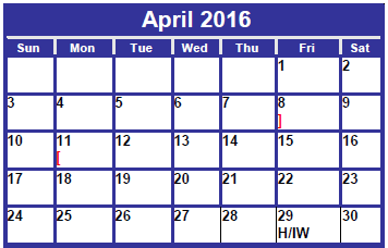 District School Academic Calendar for Dyess Elementary for April 2016