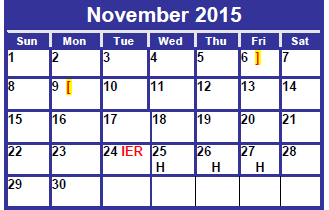 District School Academic Calendar for Dyess Elementary for November 2015