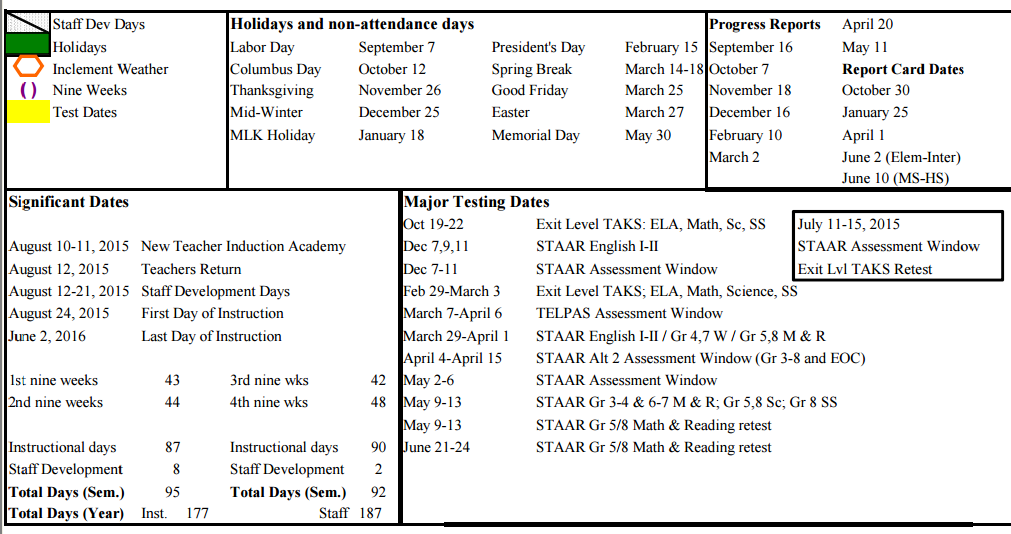 District School Academic Calendar Key for Nimitz High School