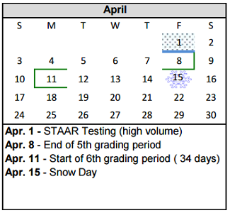 District School Academic Calendar for Fannin Middle for April 2016