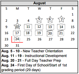 District School Academic Calendar for Fannin Middle for August 2015