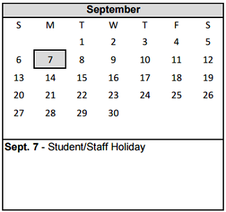 District School Academic Calendar for Fannin Middle for September 2015
