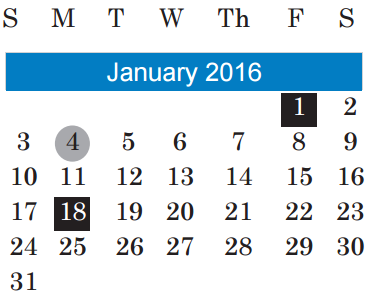 District School Academic Calendar for Allison Elementary for January 2016