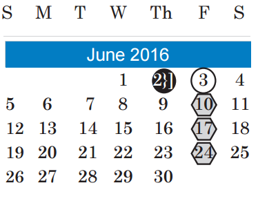 District School Academic Calendar for Allison Elementary for June 2016