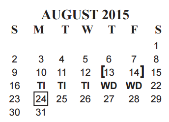 District School Academic Calendar for Price Elementary for August 2015