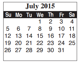 District School Academic Calendar for Egly Elementary for July 2015