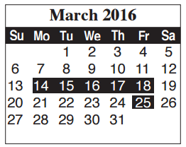 District School Academic Calendar for Egly Elementary for March 2016