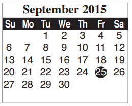 District School Academic Calendar for Egly Elementary for September 2015