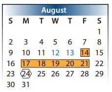 District School Academic Calendar for Kahla Middle School for August 2015