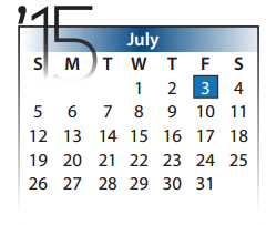 District School Academic Calendar for Kahla Middle School for July 2015