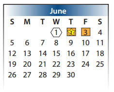 District School Academic Calendar for Kahla Middle School for June 2016