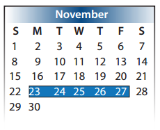 District School Academic Calendar for Kahla Middle School for November 2015