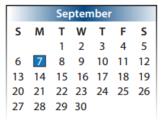 District School Academic Calendar for Kahla Middle School for September 2015