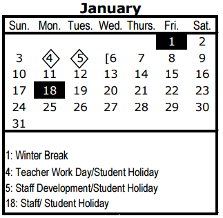 District School Academic Calendar for Gabe P Allen Elementary School for January 2016