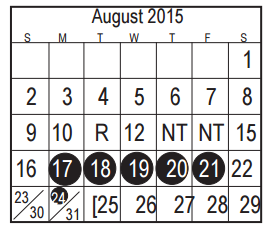 District School Academic Calendar for Bonnette Jr High for August 2015