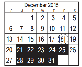 District School Academic Calendar for Bonnette Jr High for December 2015