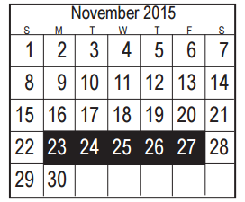 District School Academic Calendar for Bonnette Jr High for November 2015