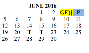 District School Academic Calendar for John P Ojeda Jr High for June 2016