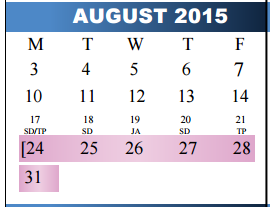 District School Academic Calendar for Nixon Elementary for August 2015