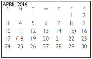 District School Academic Calendar for J T Stevens Elementary for April 2016