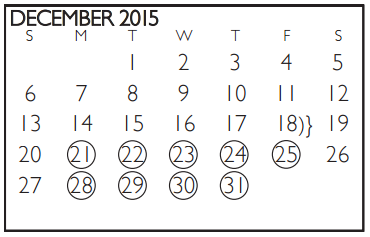 District School Academic Calendar for J T Stevens Elementary for December 2015