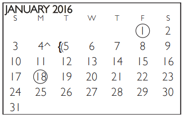 District School Academic Calendar for J T Stevens Elementary for January 2016