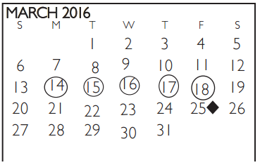 District School Academic Calendar for J T Stevens Elementary for March 2016