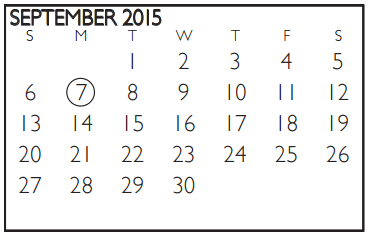 District School Academic Calendar for J T Stevens Elementary for September 2015