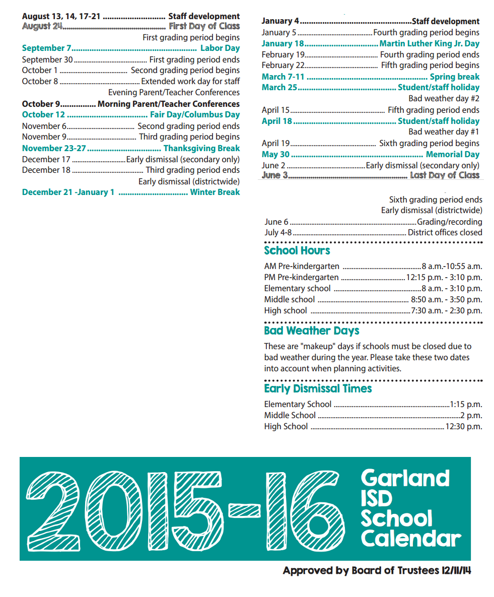 District School Academic Calendar Key for Vernal Lister Elementary