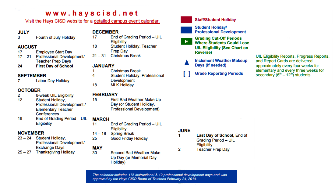 District School Academic Calendar Key for Elm Grove Elementary School