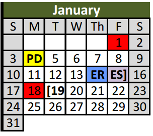 District School Academic Calendar for Parkview Elementary for January 2016