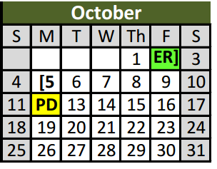 District School Academic Calendar for Parkview Elementary for October 2015