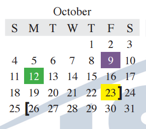 District School Academic Calendar for Peters Colony Elementary for October 2015
