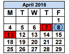 District School Academic Calendar for Vineland Elementary School for April 2016
