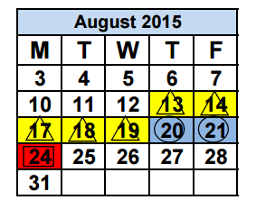 District School Academic Calendar for Glades Middle School for August 2015