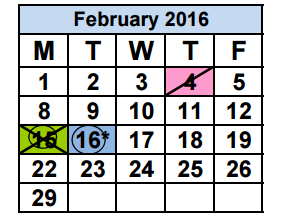 District School Academic Calendar for Glades Middle School for February 2016