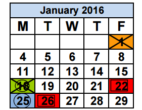 District School Academic Calendar for Citrus Grove Elementary School for January 2016