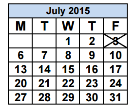 District School Academic Calendar for Glades Middle School for July 2015