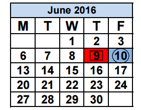 District School Academic Calendar for Glades Middle School for June 2016