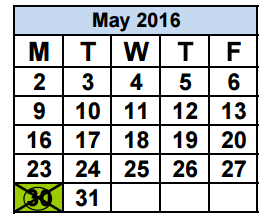 District School Academic Calendar for Glades Middle School for May 2016