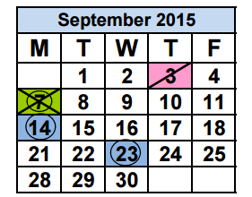 District School Academic Calendar for Glades Middle School for September 2015