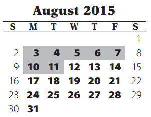 District School Academic Calendar for Bryan Middle School for August 2015