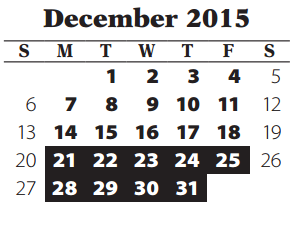 District School Academic Calendar for Bryan Middle School for December 2015