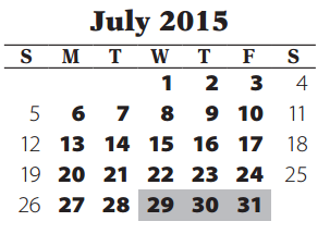 District School Academic Calendar for Bryan Middle School for July 2015