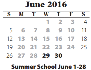 District School Academic Calendar for Bryan Middle School for June 2016