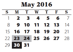 District School Academic Calendar for Bryan Middle School for May 2016