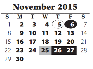 District School Academic Calendar for Bryan Middle School for November 2015