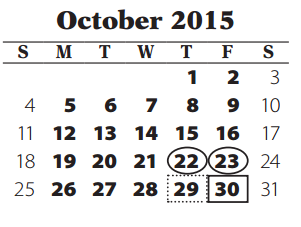 District School Academic Calendar for Bryan Middle School for October 2015
