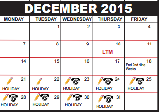 District School Academic Calendar for Palm Beach County Superintendent's Office for December 2015