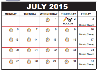 District School Academic Calendar for Palm Beach County Superintendent's Office for July 2015